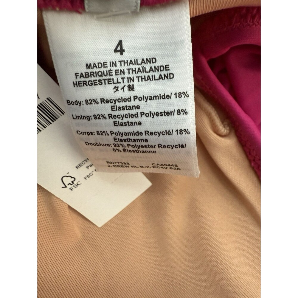 J. Crew Ruched V-neck One Piece Swimsuit Size 4 Radiant Fuchsia NEW - Picture 7 of 7